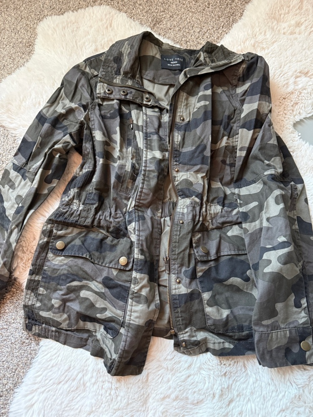 Love Tree Green Camouflage Drawstring Utility Jacket